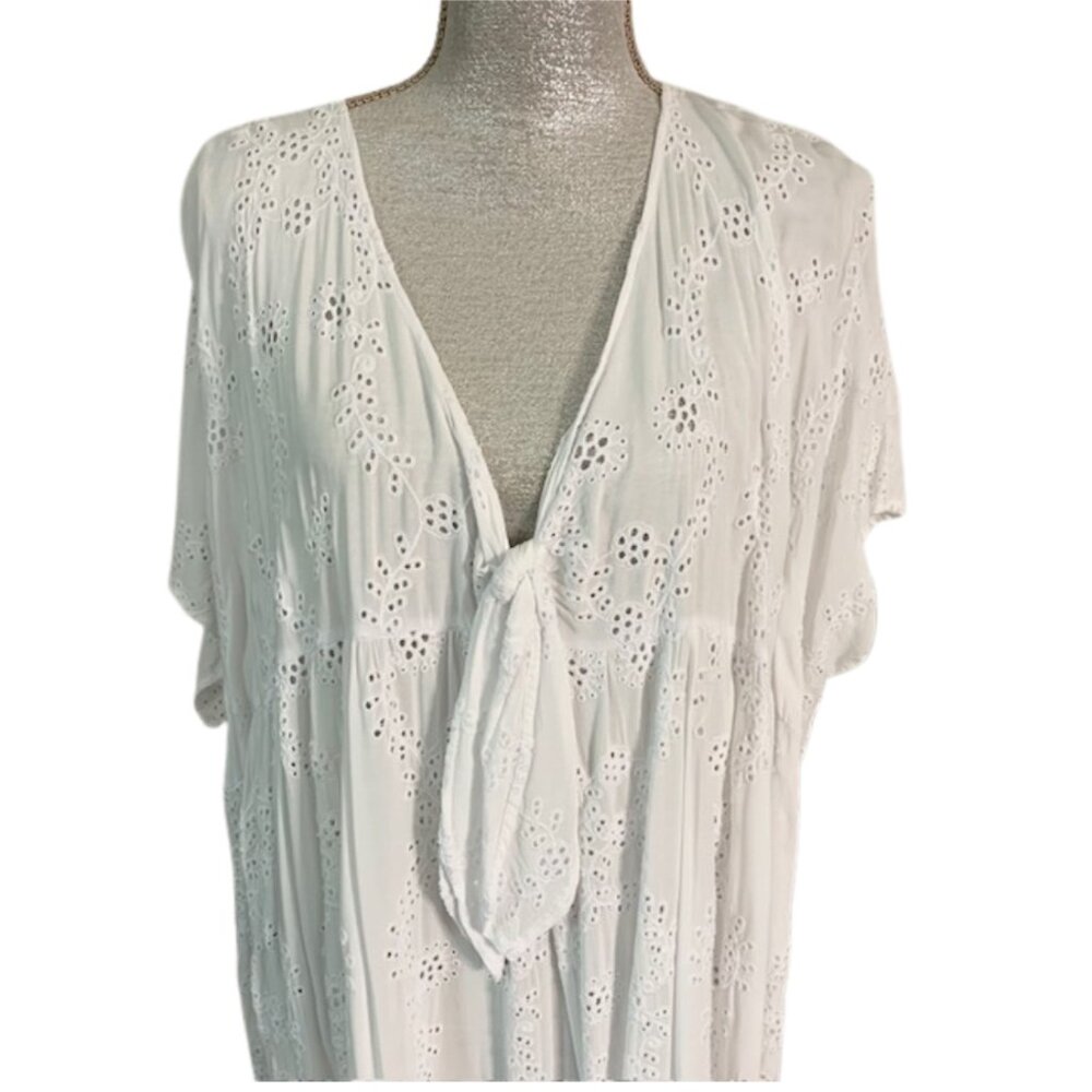 YOUNG FABULOUS AND BROKE White Eyelet Maxi Beach Cover Up Dress SMALL - Picture 7 of 15